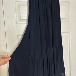 Adrianna Papell Navy Blue Pleated Maxi Skirt